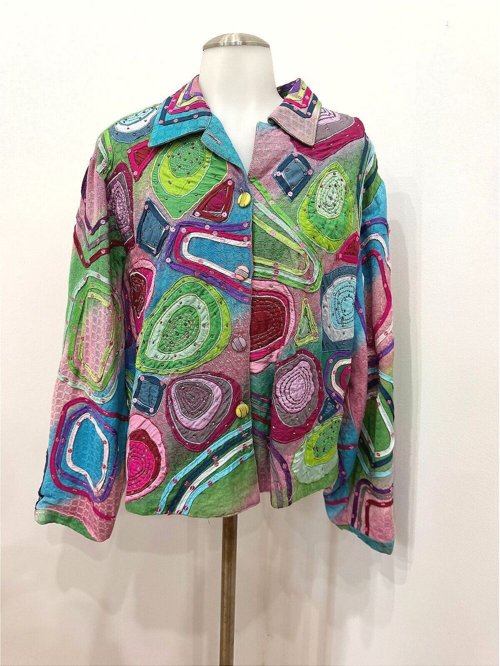 Pushpa Women’s Large Embroidered W/ Sequins Vintage Blazer Jacket Bright Funky